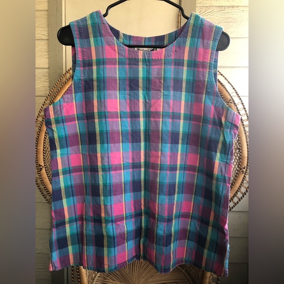 Vintage Pastel Rainbow Plaid Sleeveless Tank Top from Weathervane Retro - Picture 1 of 4